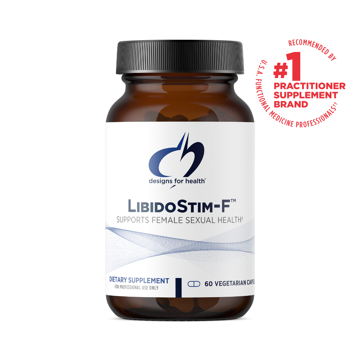 Designs for Health LibidoStim-F women's libido support supplement bottle with 60 vegetarian capsules